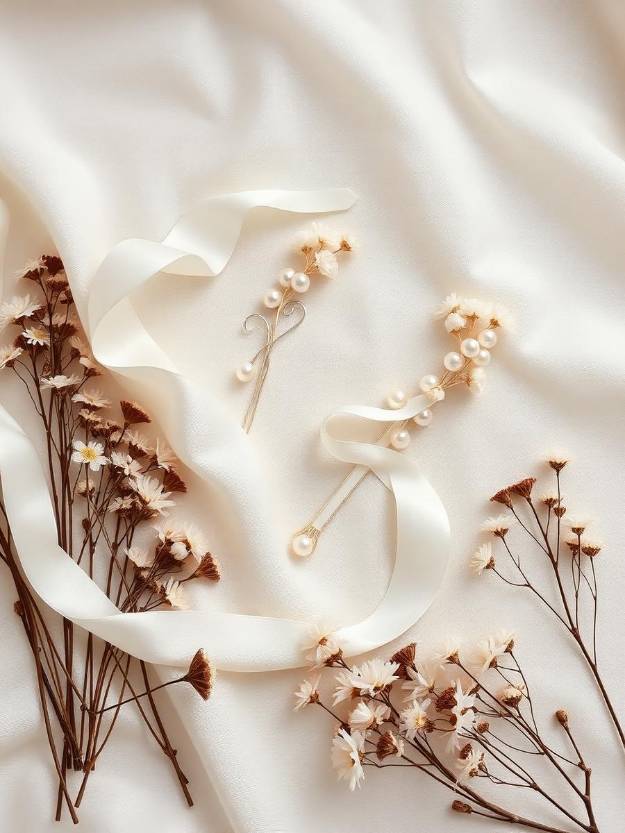 Bridal hair accessories on ivory silk