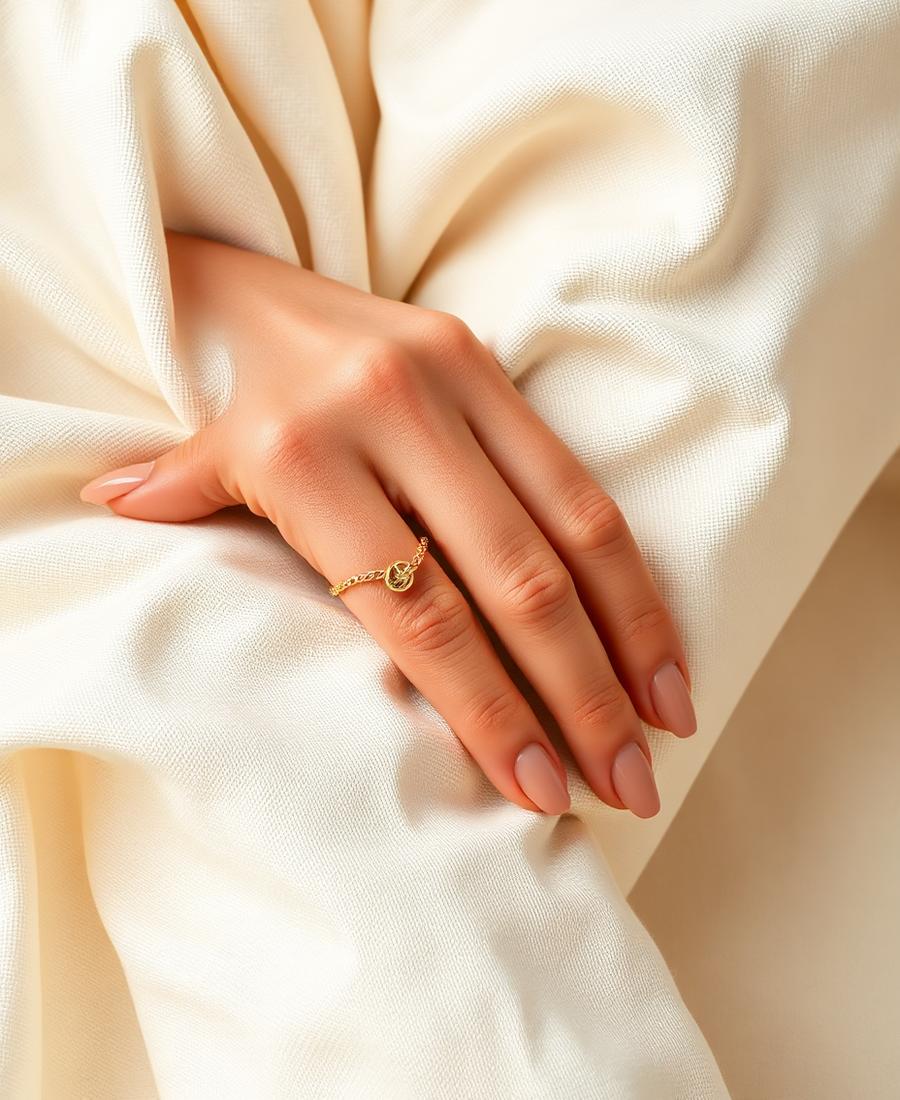 Nude manicure with gold jewellery